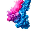 Splash of blue and pink paints in water over white background