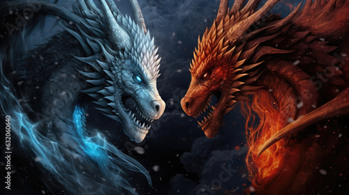 red and blue dragon burn and cold © stocker