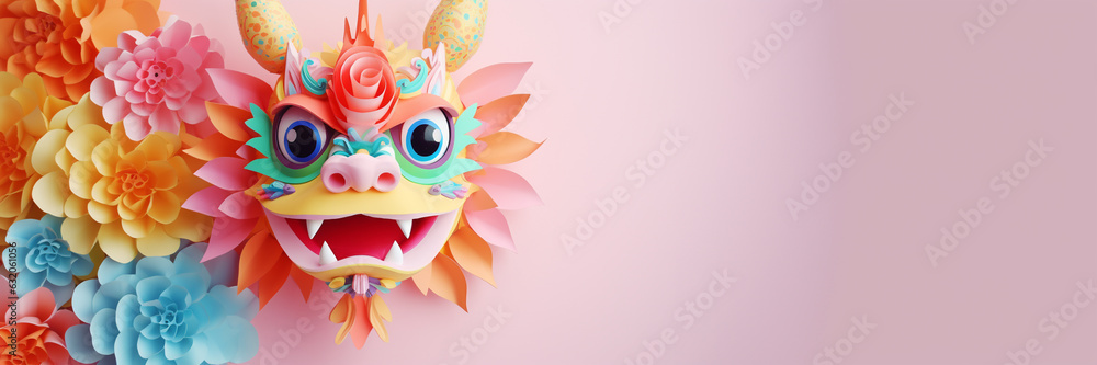 Chinese New Year 2024. Cartoon Dragon character created with ai generative tools