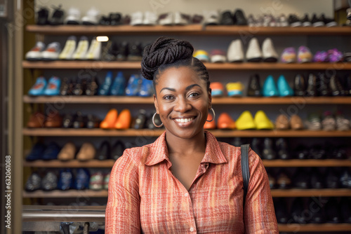 Portrait of black small business owner in her shoes store. 