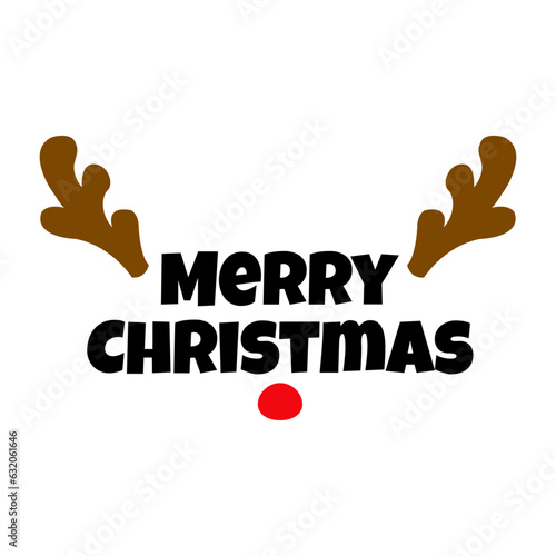 Tiempo de Navidad. Logo con palabras en texto manuscrito Merry Christmas con nariz y astas de reno Rudolph para su uso en invitaciones y felicitaciones