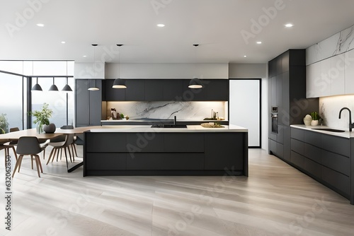 Wallpaper Mural Luxury open plan black kitchen with marble benchtop Torontodigital.ca