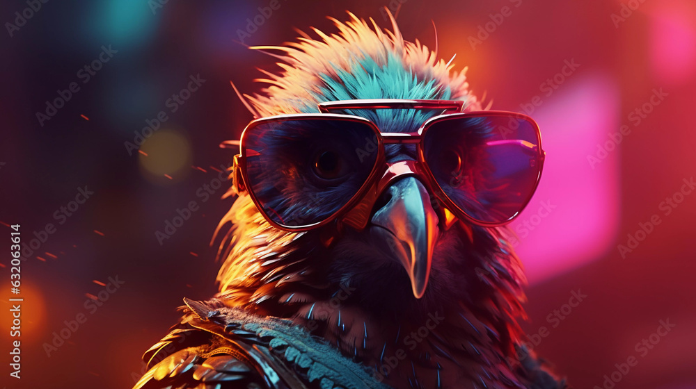 Epic Cyberpumk Bird Neon Retro Wave Style