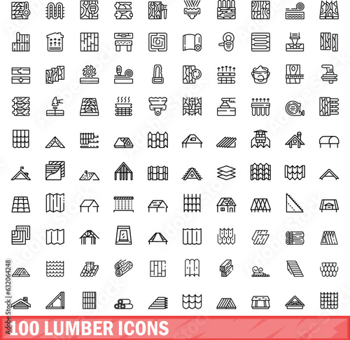 100 lumber icons set. Outline illustration of 100 lumber icons vector set isolated on white background