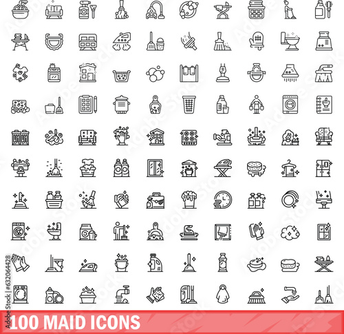 100 maid icons set. Outline illustration of 100 maid icons vector set isolated on white background