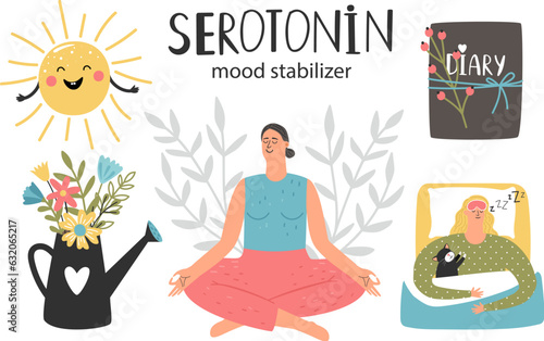 Mood stabilizer, serotonin hormone health colorful vector illustration photo