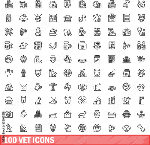 100 vet icons set. Outline illustration of 100 vet icons vector set isolated on white background