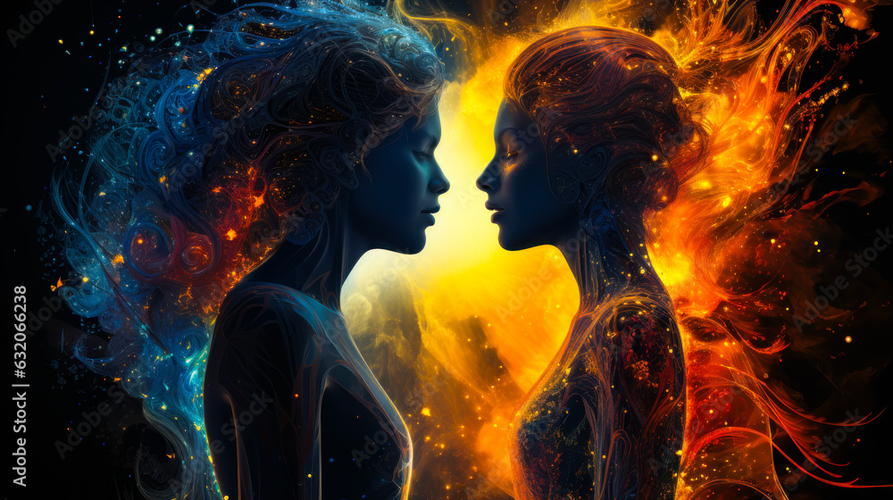 Φωτογραφία Two Women Silhouettes in Love - Spiritual Life Concept