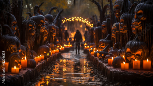 A circle of carved pumpkins alight with flickering candles becomes a gateway to the spirit world, inviting spectral visitors to partake in the Halloween festivities. Generative AI