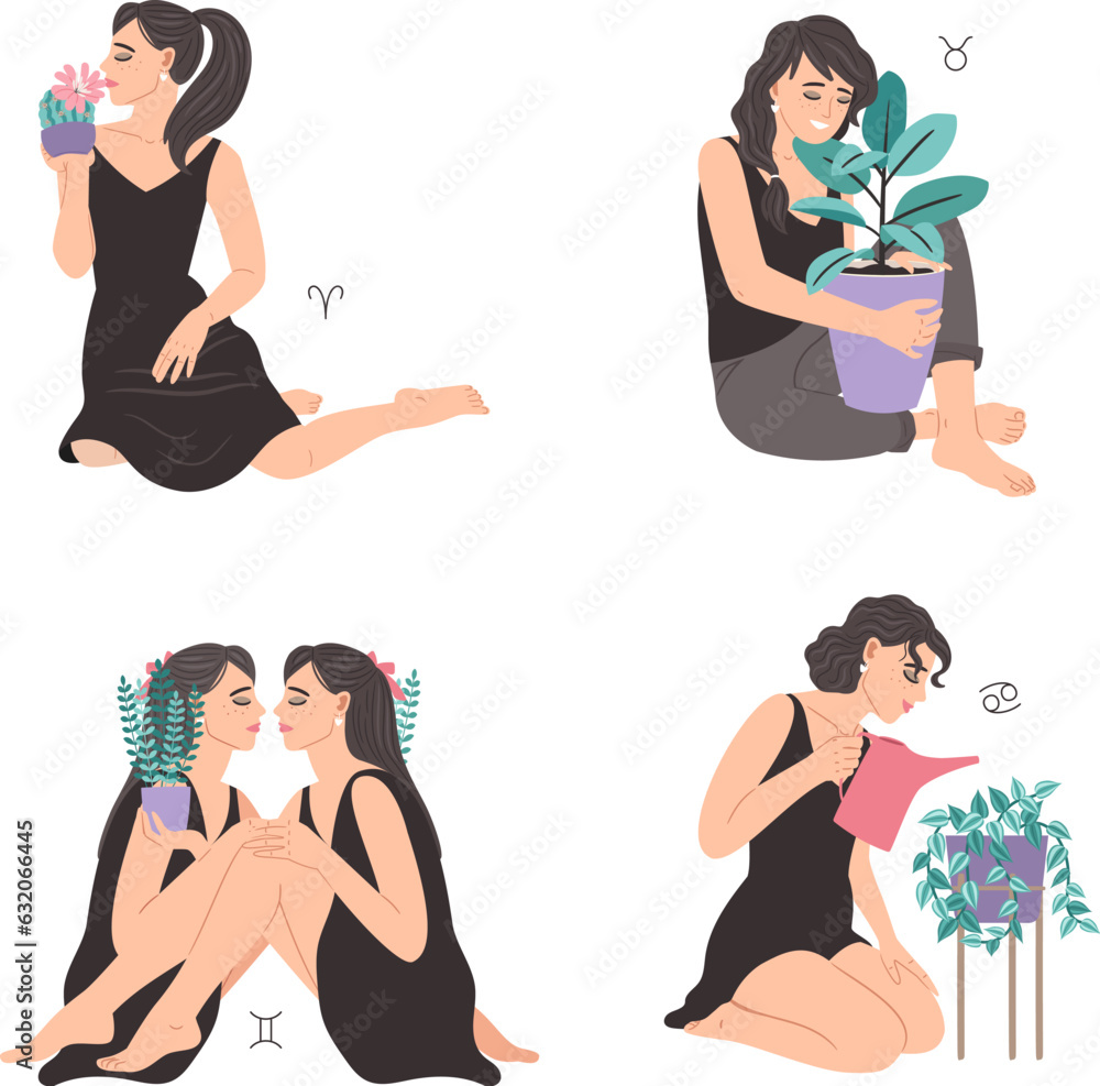 Φωτογραφία Zodiac collection set with beautiful woman, Aries, Taurus, Gemini, Cancer, horoscope astrology symbol sign
