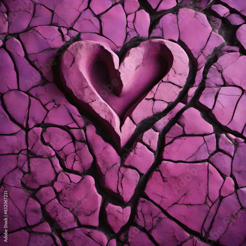 Coal-made heart carved, light magenta and black, dark pink and purple, eroded interiors, organic stone carvings, close-up. Generative AI. Generative AI photo