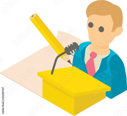 Candidate speech icon isometric vector. Election candidate behind the rostrum. Democracy concept, election program