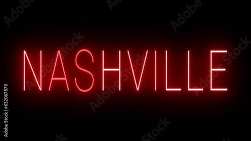 Red flickering and blinking neon sign for Nashville
