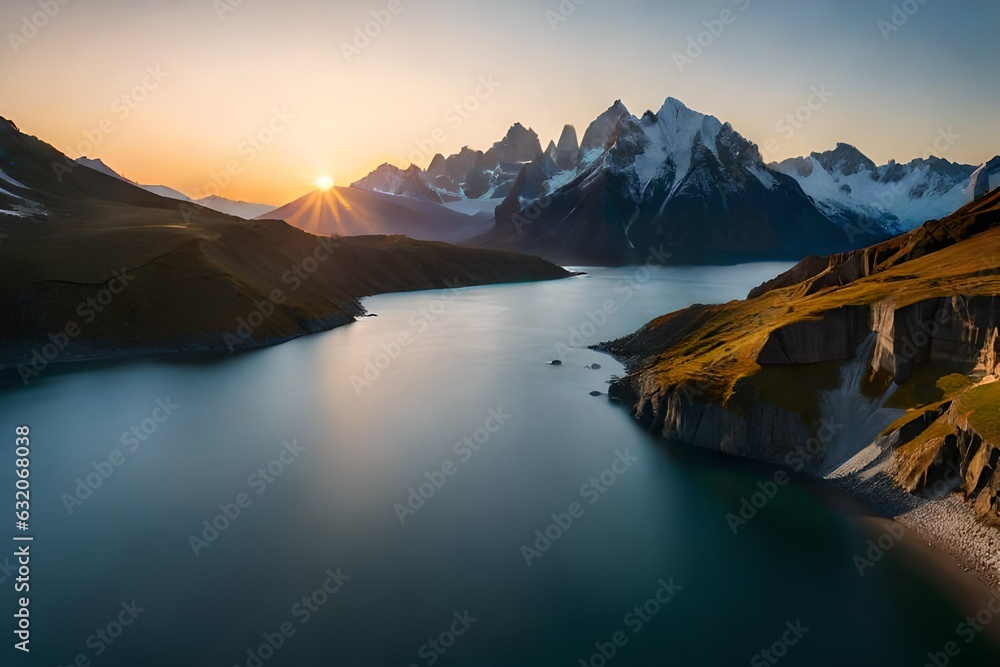 mountain, sunset, mountains, landscape, sky, nature, clouds, sunrise, sun, cloud, fog, snow, morning, dawn, view, evening, mist, sea, water, travel, 
