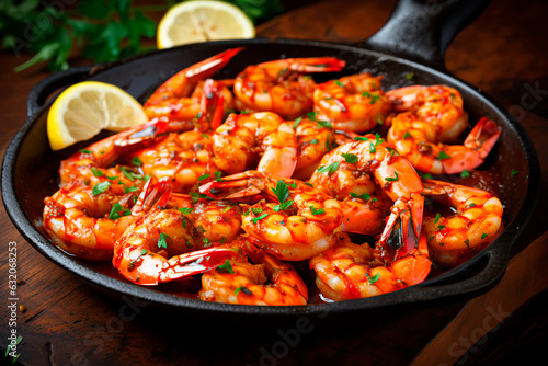 Cooked shrimps. A dish with shrimps. Delicious shrimps