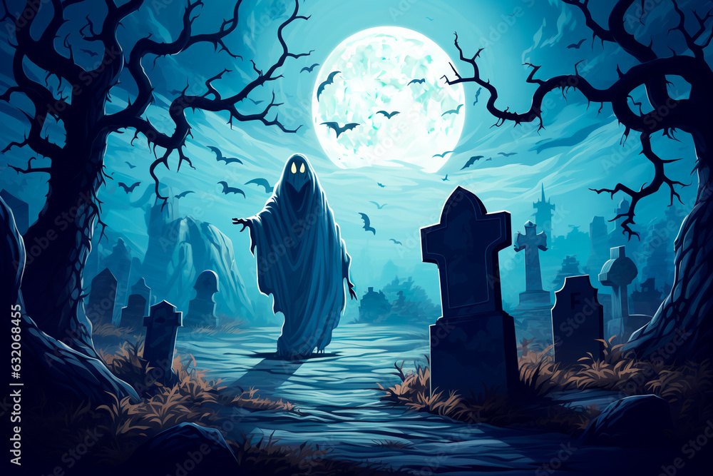 Cartoon ghost on Halloween, illustration