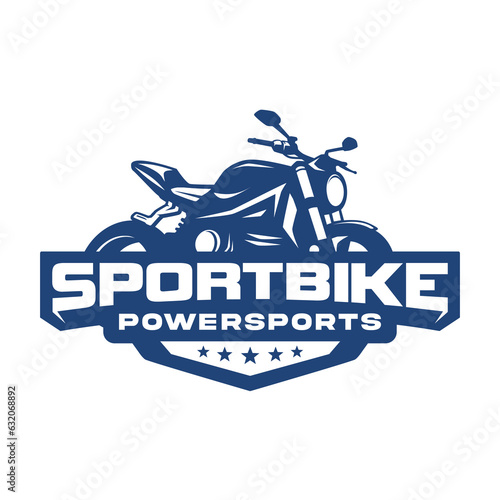 Minimalist motorcycle logo illustration with emblem. Perfect for logos, t-shirts, stickers and posters