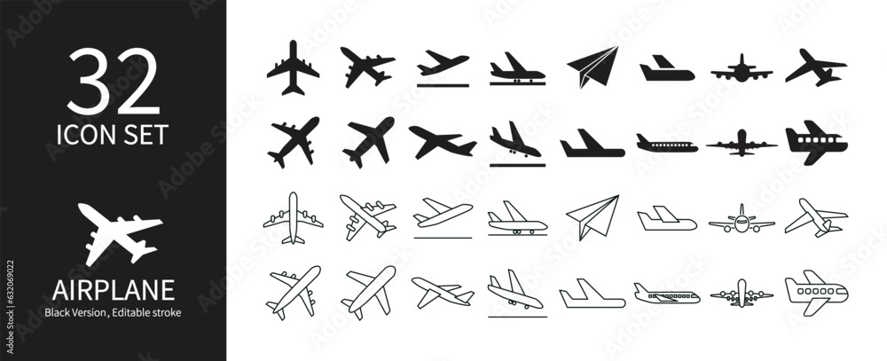 Icon set related to airplanes and airports