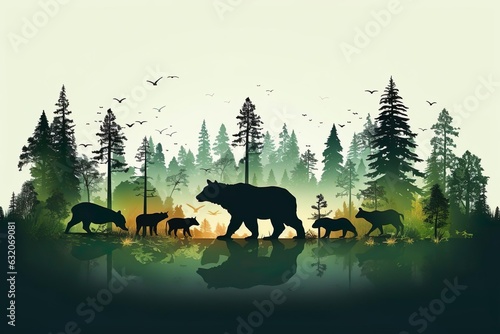 Forest silhouette in the shape of a wild animal wild