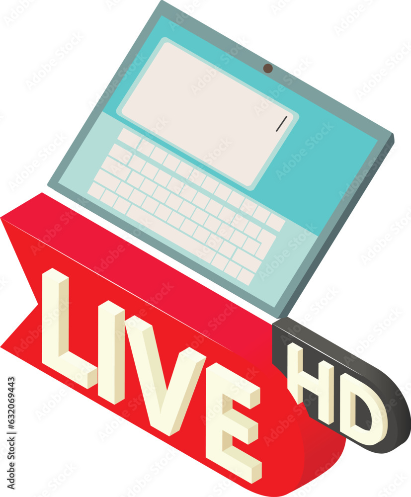 Live hd icon isometric vector. Live hd inscription near modern digital tablet. Streaming, media concept Live hd icon isometric vector. Live hd inscription near modern digital tablet. Streaming, media concept