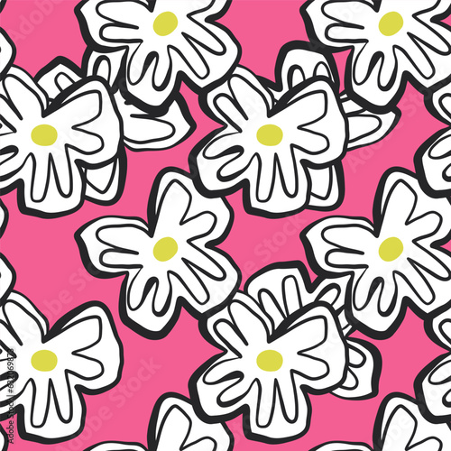 Seamless pattern with expressive hand drawn flowers. Abstract floral pattern. Vector pink texture for fabric  textile  wallpaper surface design.