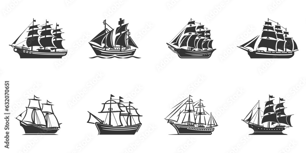 Fototapeta Vintage sail ship icon set. Vector illustration.