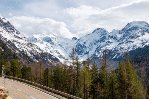 View of The Morteratsch Glacier on the Bernina range from the Bernina Express photo