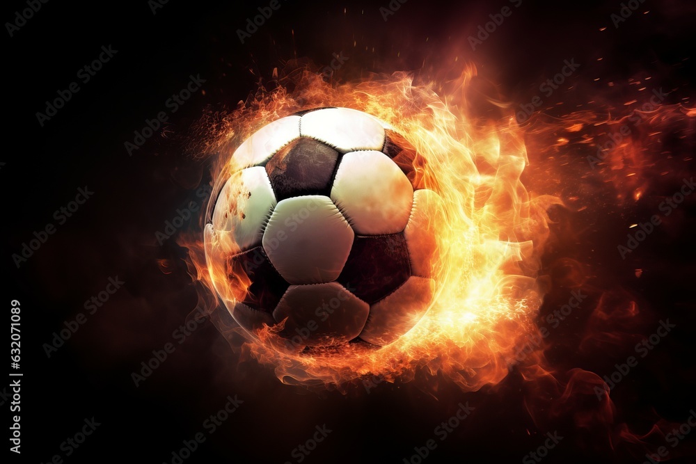 Fototapeta premium Soccer ball flames game. Generate Ai