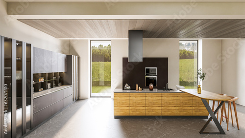 3d rendering modern kitchen advanced interior scene design