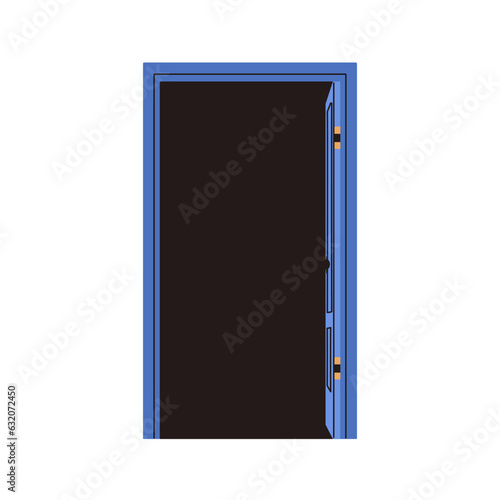 Wide open door, unlocked entrance, exit. Doorframe, doorway, entry portal to home, house, apartment, dark room, darkness. Flat vector illustration isolated on white background