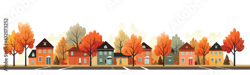 Leinwand Poster autumn street suburb district houses vector simple isolated illustration