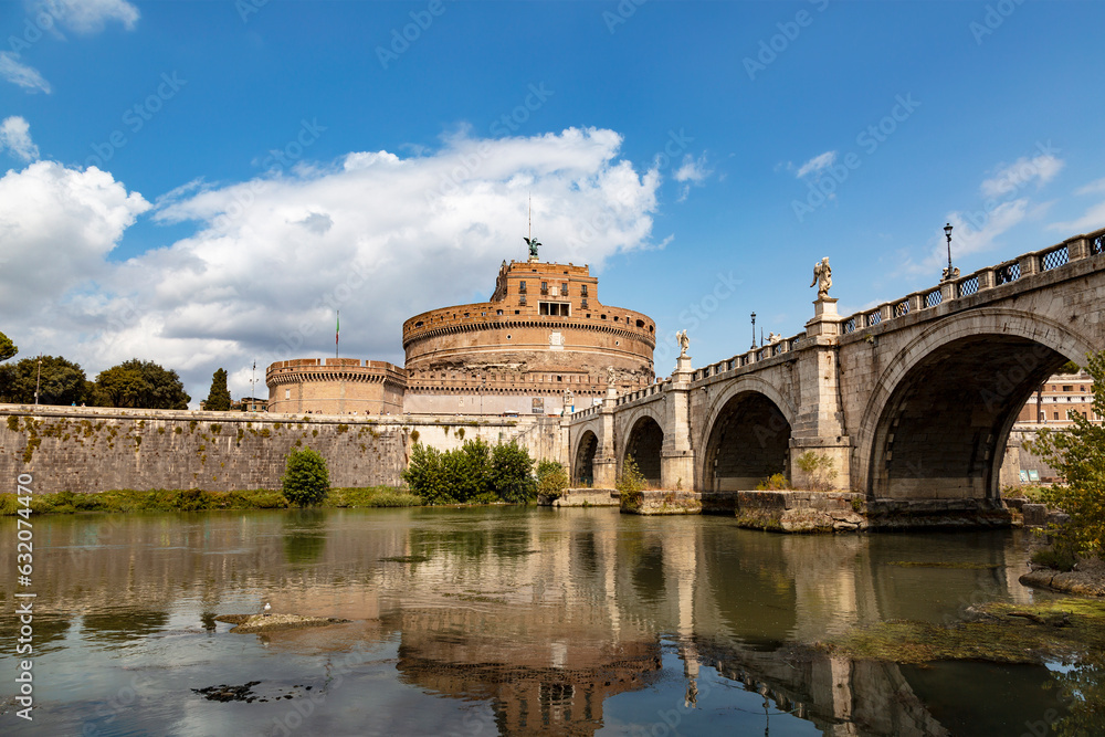 The Castle of the Holy Angel or the Mausoleum of Hadrian on the banks of the Tiber in Rome. Italy