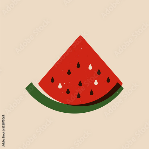 Watermelon fruit risograph style. Abstract natural water melon slice sketch linocut print effect. Vector illustration