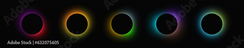 Set of circle illuminate light frames with color gradient