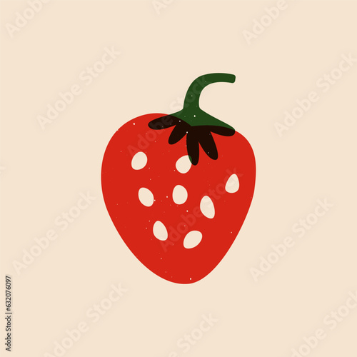 Strawberry risograph sketch. Abstract ripe berry, cartoon juicy natural sign linocut print effect. Vector illustration