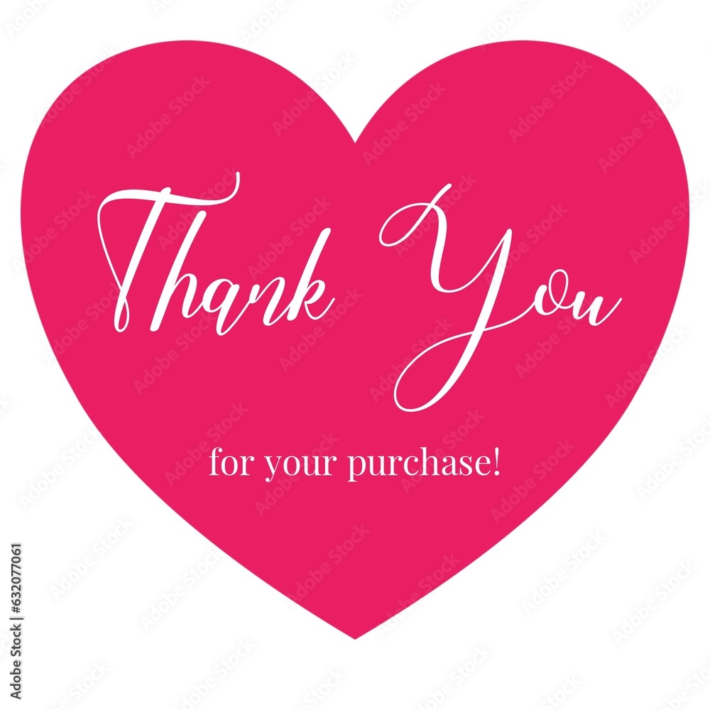Thank you for your purchase on a pink heart. Thank you for your purchase sticker. Creative design. 