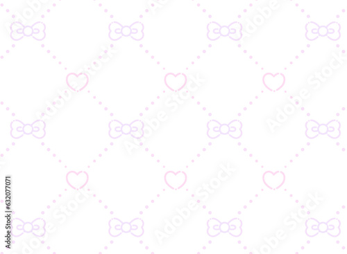 ハートとリボンのかわいいシームレスパターン