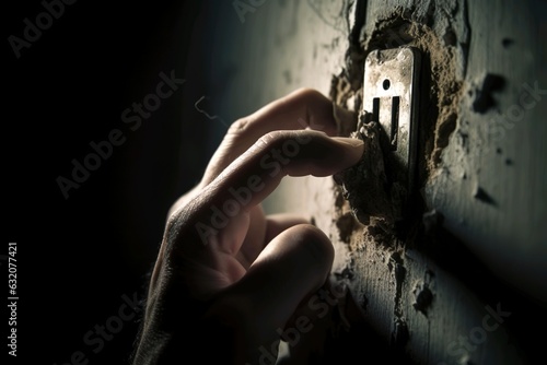 Old hand turning off light switch