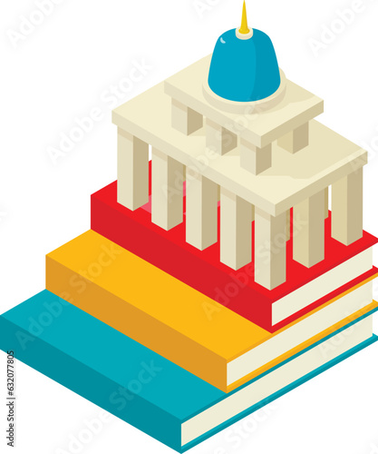 Democracy symbol icon isometric vector. Capitol building on colored paper book. Famous united states capitol building