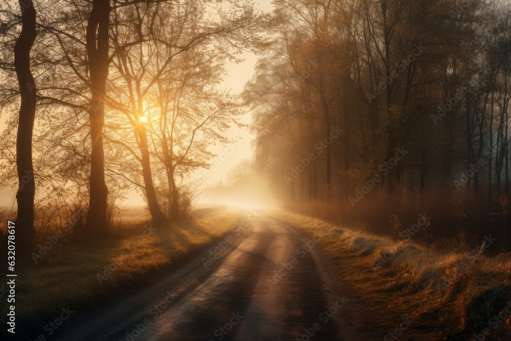 Sunset road forest. Generate Ai Sunset road forest. Generate Ai