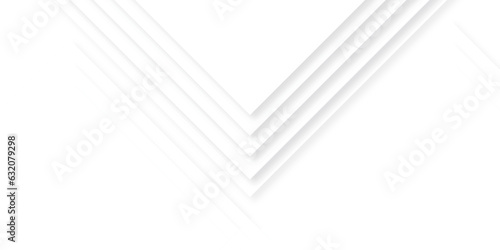 Modern Abstract white background design with layers of textured white transparent material in triangle and squares shapes. White color technology concept geometric line vector background.