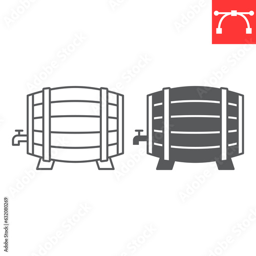 Beer barrel line and glyph icon, oktoberfest and alcohol, keg beer vector icon, wood cask vector graphics, editable stroke outline sign, eps 10.
