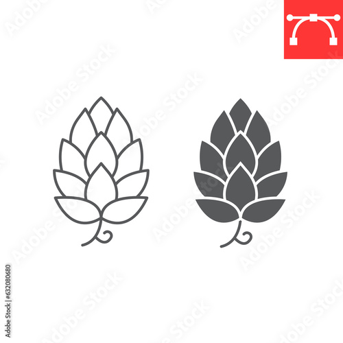 фотография Hop line and glyph icon, oktoberfest and agriculture, beer hops vector icon, hop plant vector graphics, editable stroke outline sign, eps 10