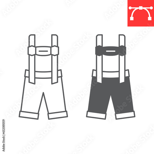 Lederhosen line and glyph icon, oktoberfest and clothing, festival costume vector icon, traditional pants vector graphics, editable stroke outline sign, eps 10.