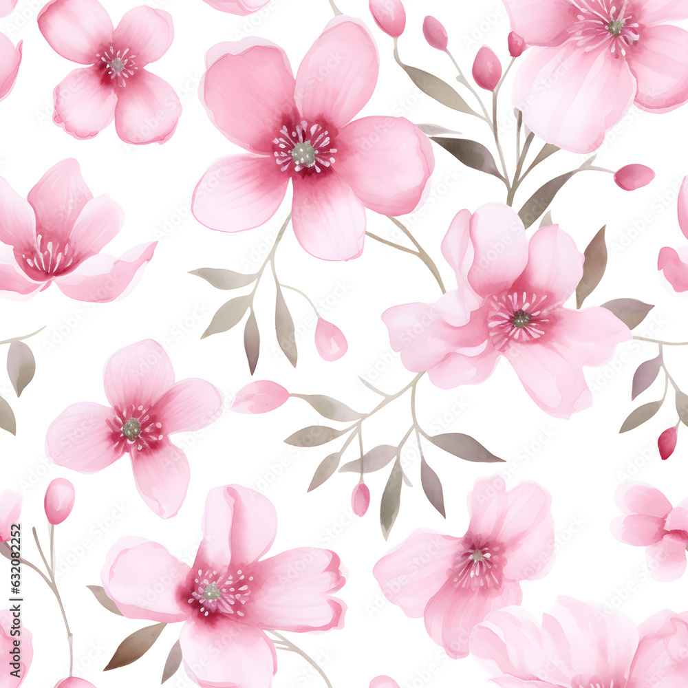 Seamless flower pattern in watercolor style