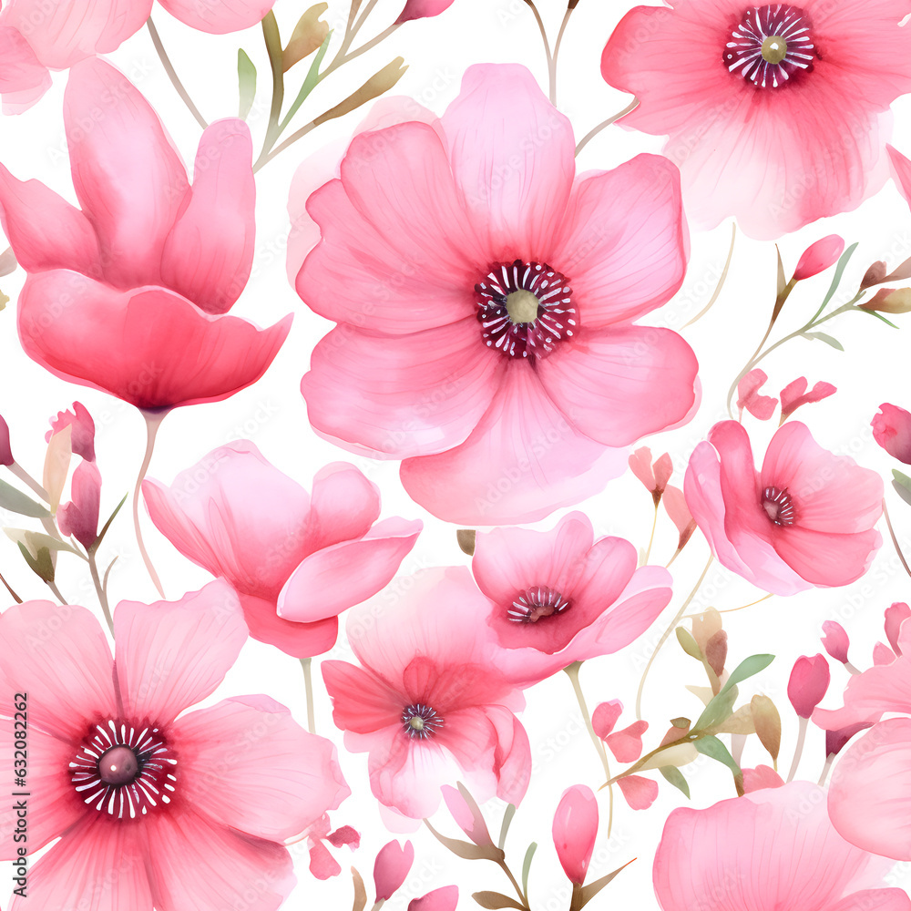 Seamless flower pattern in watercolor style