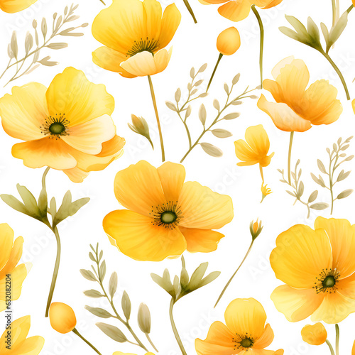 Seamless flower pattern in watercolor style