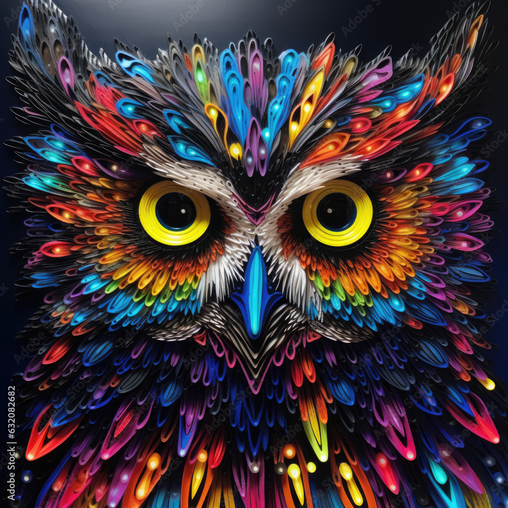 Futuristic owl in bright and not real colors. Futuristic owl in bright and not real colors.