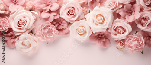 Beautiful pink rose floral border background