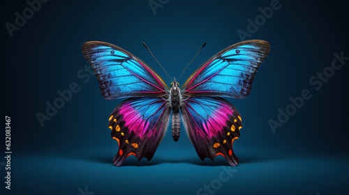 Colorful butterfly in studio lighting with wings spread, vibrant blue and pink colors, macro generative ai shot © trialhuni